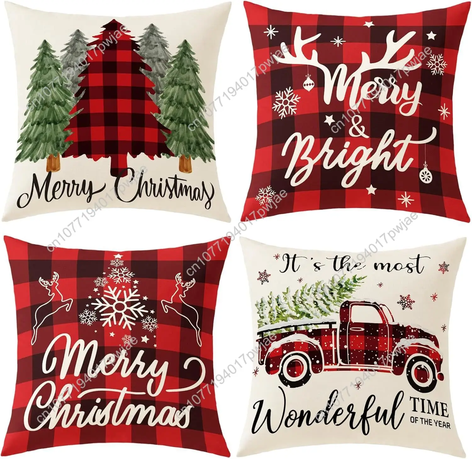 

Buffalo Plaid Christmas Pillow Covers 18x18 Red Black Green Set of 4 Farmhouse Christmas Decorations Throw Pillow Covers Winter