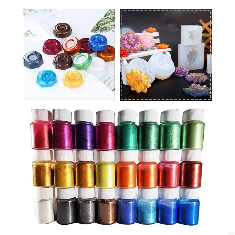 91AF 24 Colors Pearl Powder Epoxy Resin Dye Pearl Pigment Natural Mica Mineral Powder