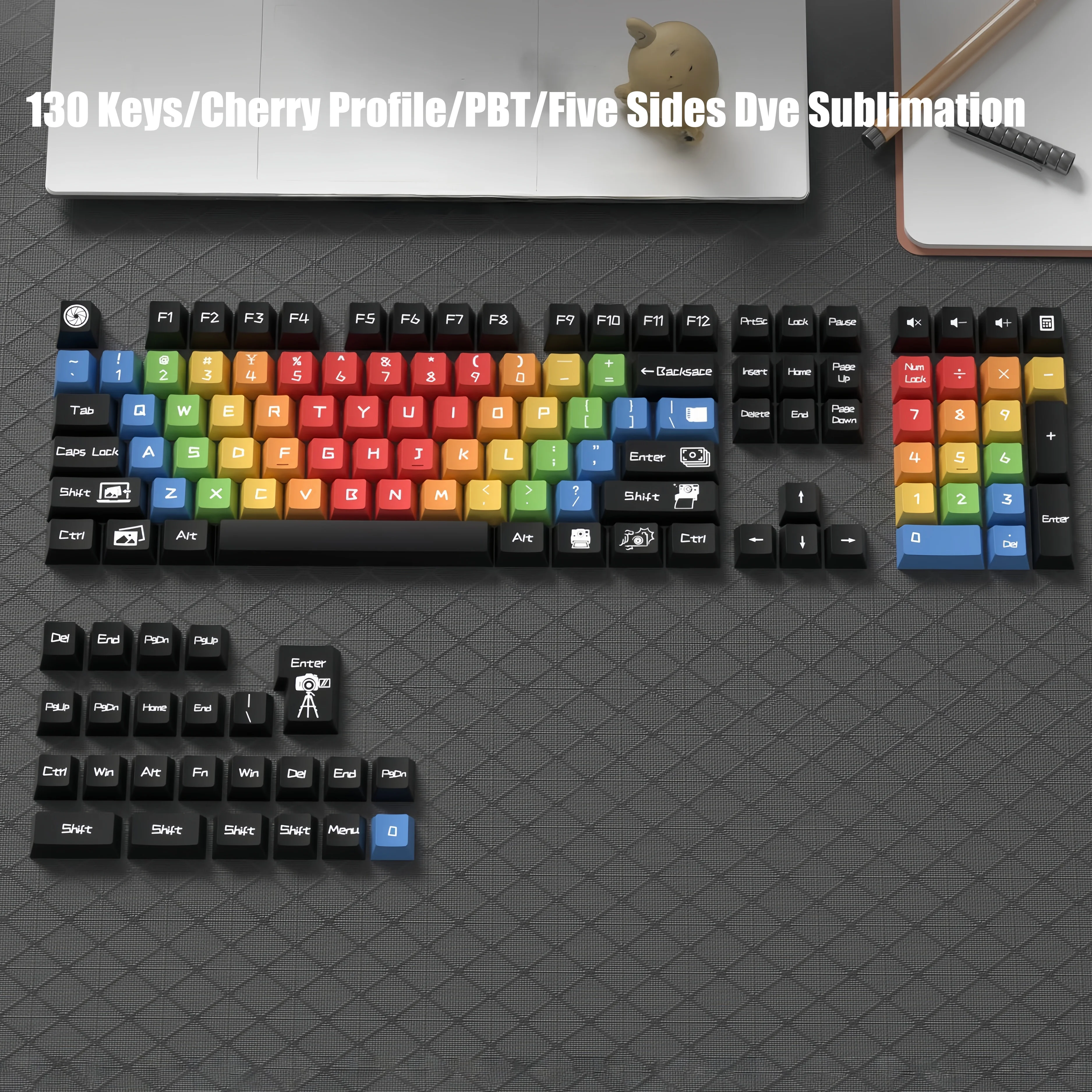 

Take Photos Cherry Profile PBT Keycaps 5 Sides Dye Sub Keycaps 130 Keys for Gateron MX Switches Mechanical Gaming Keyboard