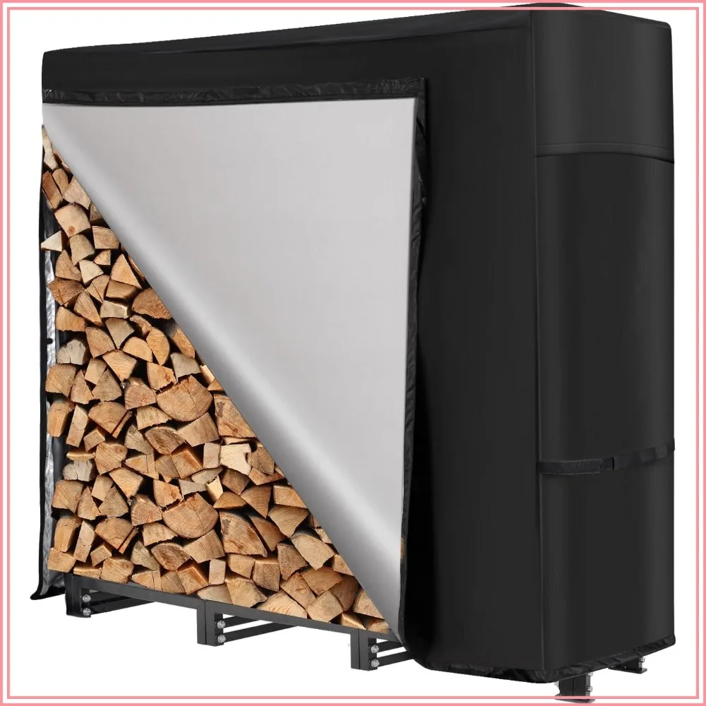 

Heavy Duty 4FT Firewood Rack with Waterproof Cover, Square Steel Stand for Fireplace & Fire Pit Storage, Easy Assembly
