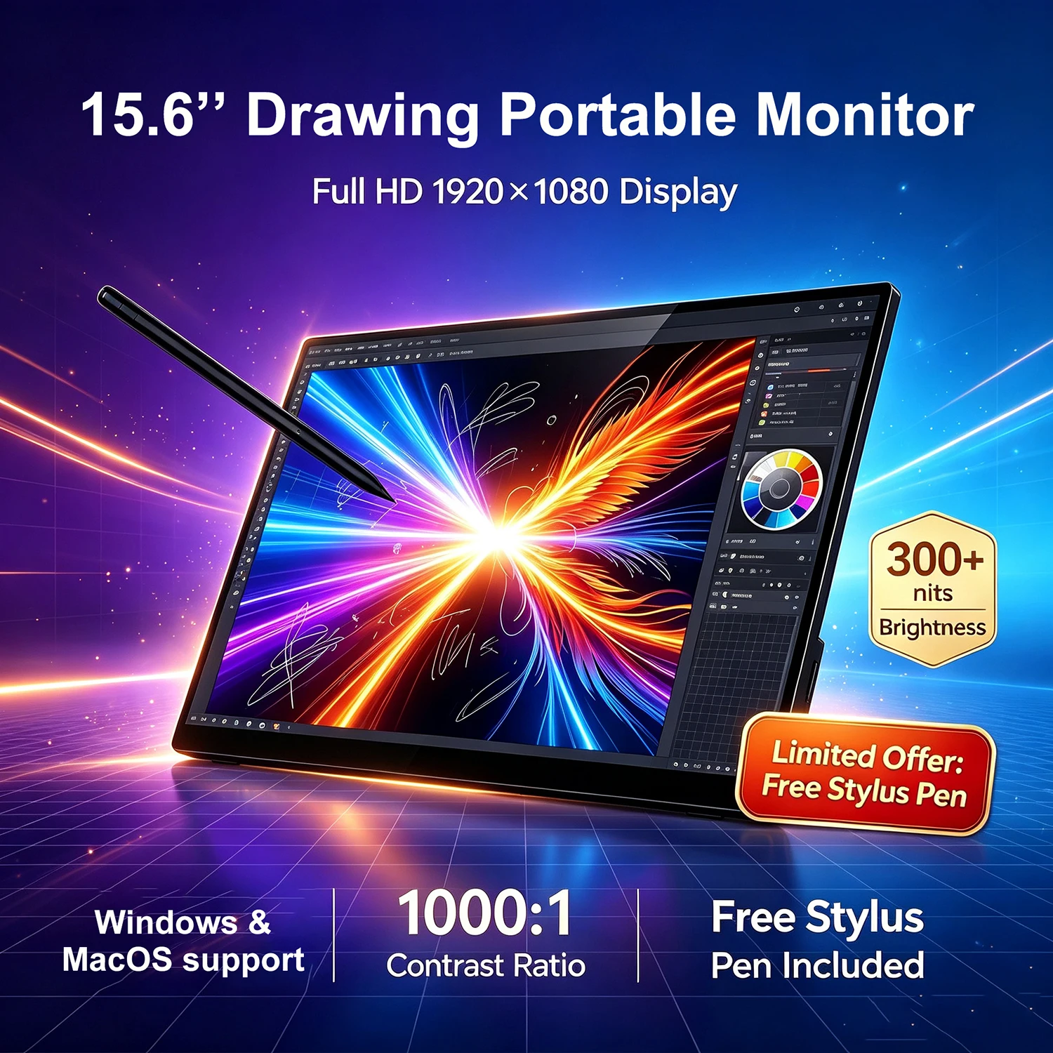 Damrapt 15.6 Inch Touch Portable Monitor with Stylus Included 300nits 1920x1080p Metal Display for Computer Laptop PC MacOS