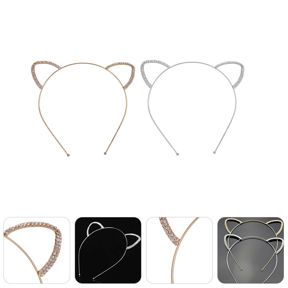 

2Pcs Cat Ear Hairbands Rhinestones Alloy Cute Headbands Party Cosplay Hair Accessory Lovely Hair Decoration
