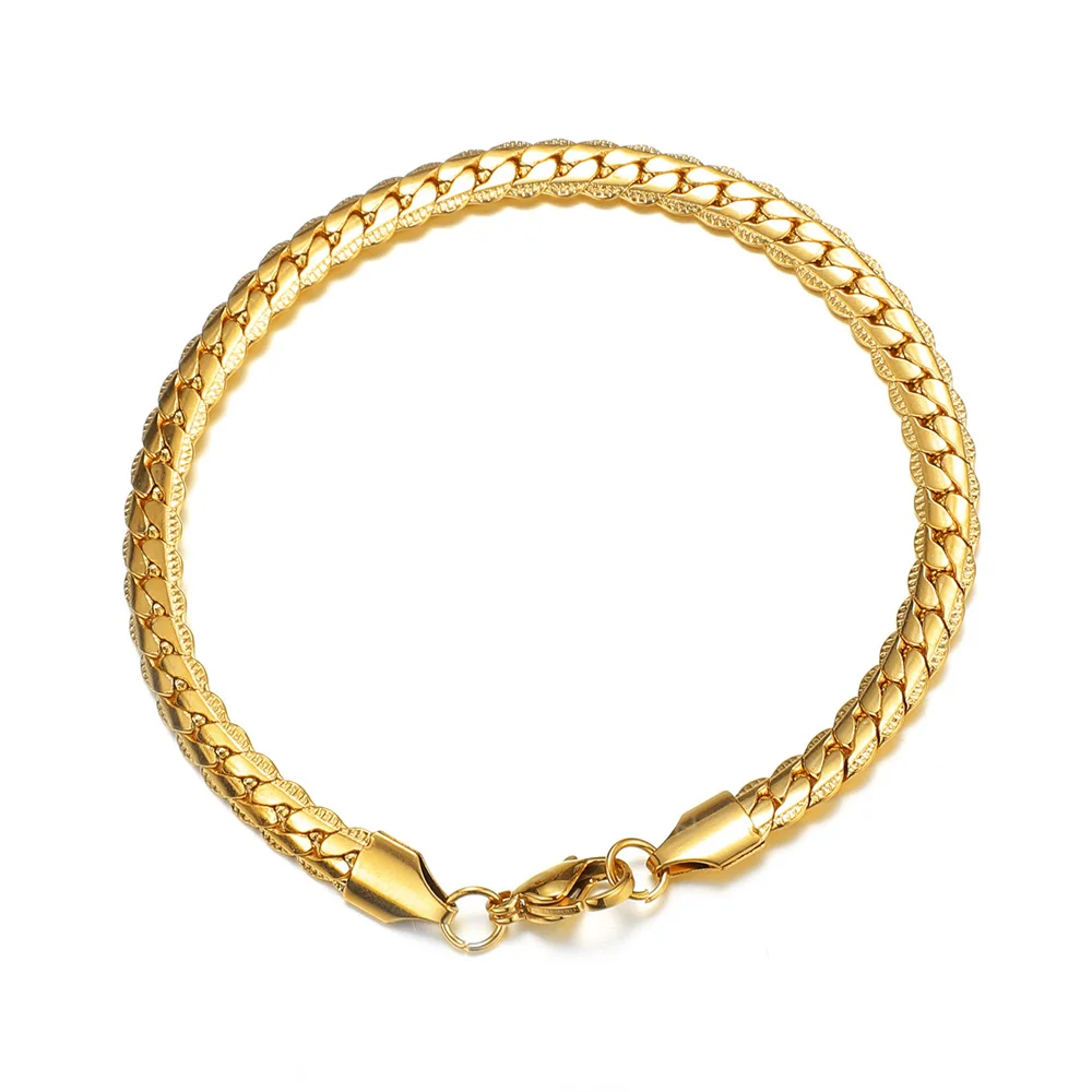Punk flache Schlange Kettenglied Armband 18/21cm Gold Silber Farbe Edelstahl Hand ketten für Männer Frauen Modeschmuck Geschenk