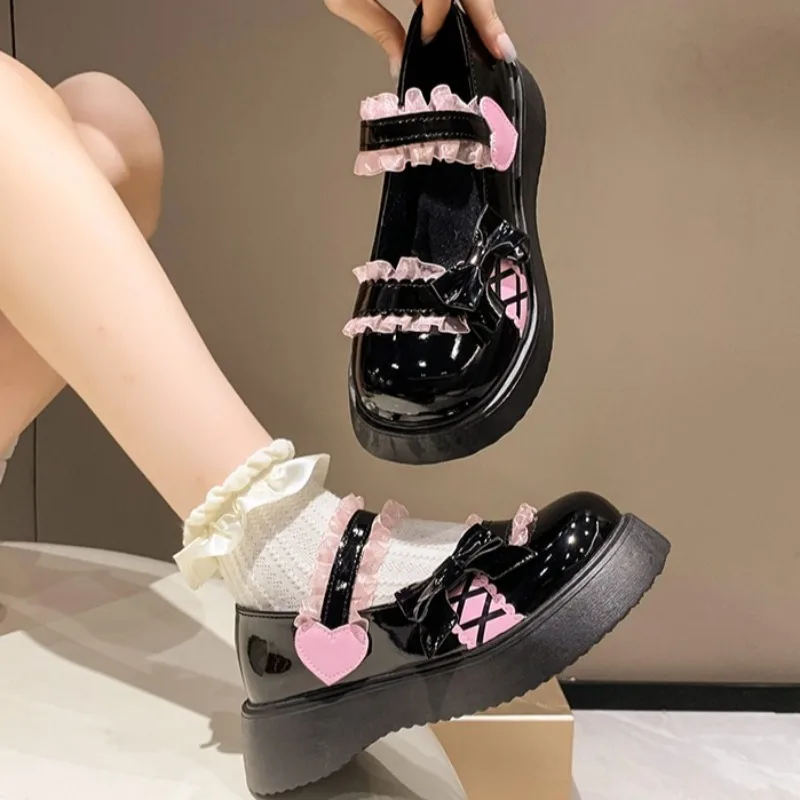 Petites chaussures en cuir Mary Jane à nœud doux pour femmes, nouvelles chaussures Lolita britanniques de printemps
