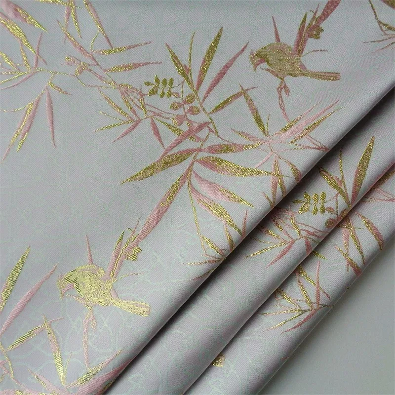 The fabric of women's vest with golden thread leaf dark satin jacquard is classic