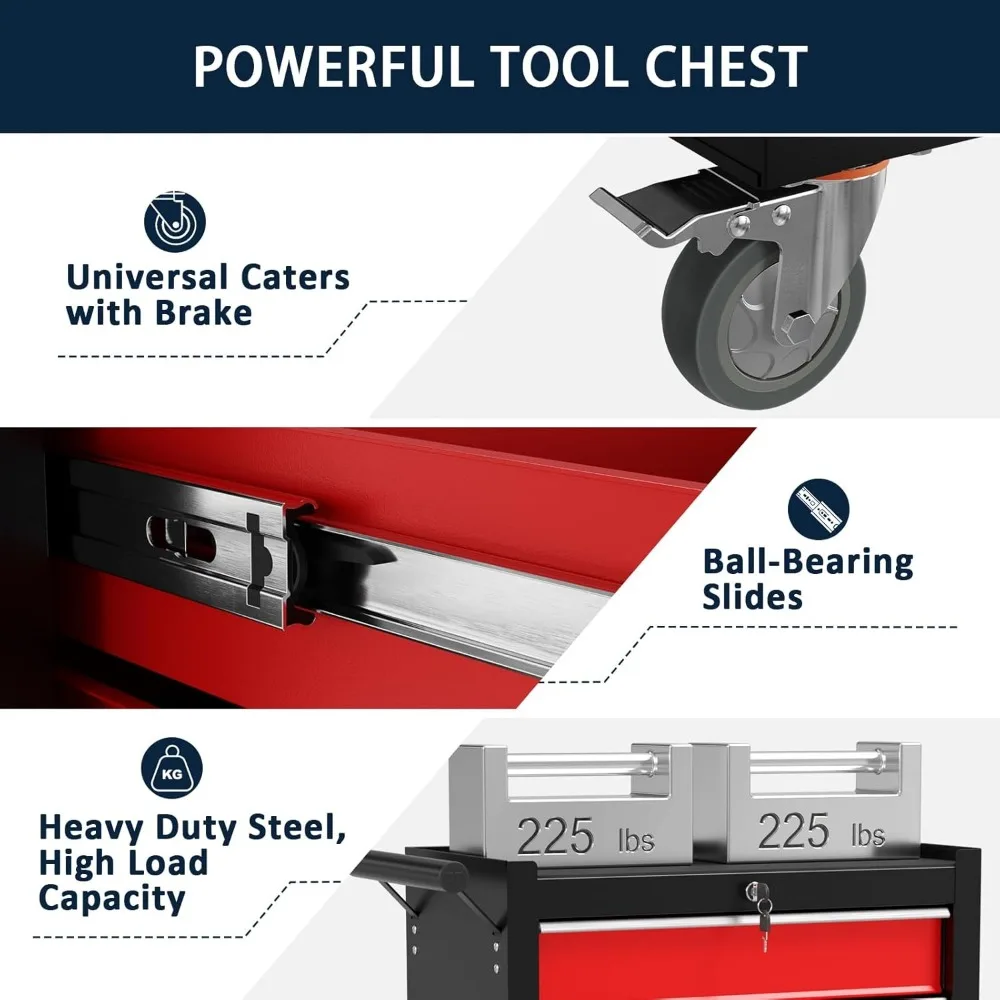 5-Drawer Meatl Rolling Tool Chest with Wheels,Tool Storage Cabinet with Locking System，Toolbox with Wheels for Garage, Warehouse