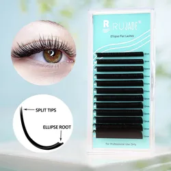 Individual Ellipse Flat Silk Eyelash Extensions Matte Ultra Black Soft Split Tips Ellipse Lash Faux Mink Flat Lash Extensions