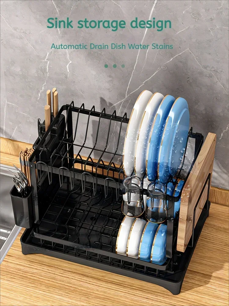 New Home Kitchen Dish Drain Rack Countertop Storage Rack with Cup Knife Holder Multifunctional Dishes Chopsticks Organizer
