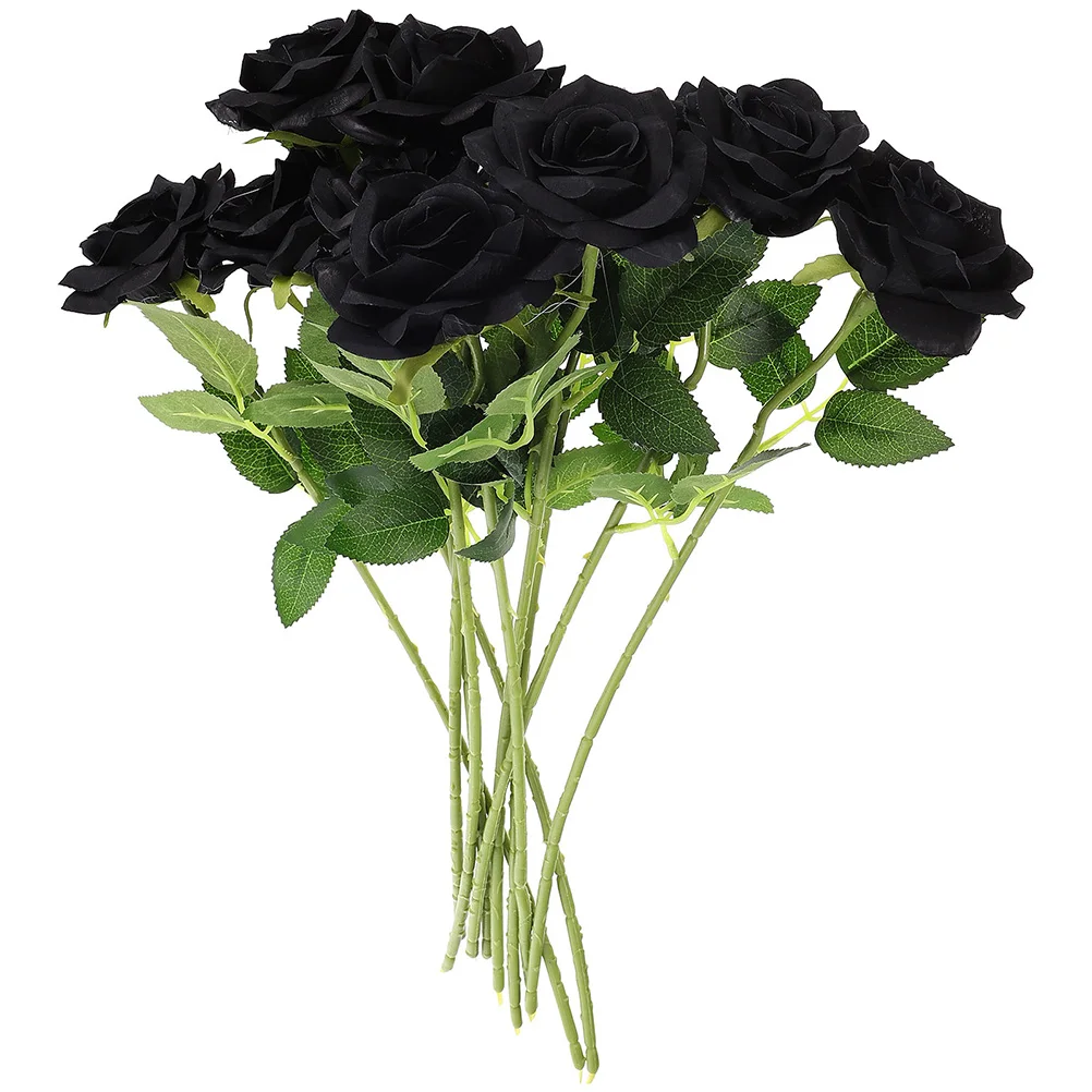 

9 Pcs Simulation Rose Bouquet Artificial Flowers Car Decoration Black Silk Fake Flower Arrangement Home Office Decor