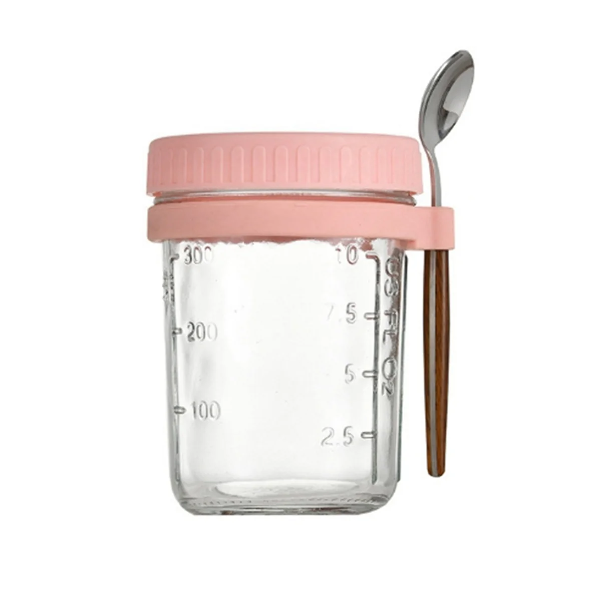 1pcs Breakfast Cup Container Airtight Oatmeal Jar with Cover and Spoon Portable Oatmeal Cup for Salads Cereal Pink