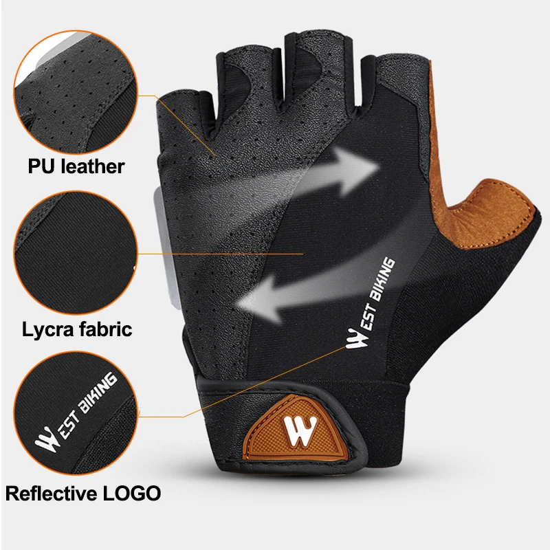 WEST BIKING Mountain Road Bike Gloves Half Finger Summer Cycling Equipment Anti-slip Shock SBR Bicycle Fitness Fingerless Mitten