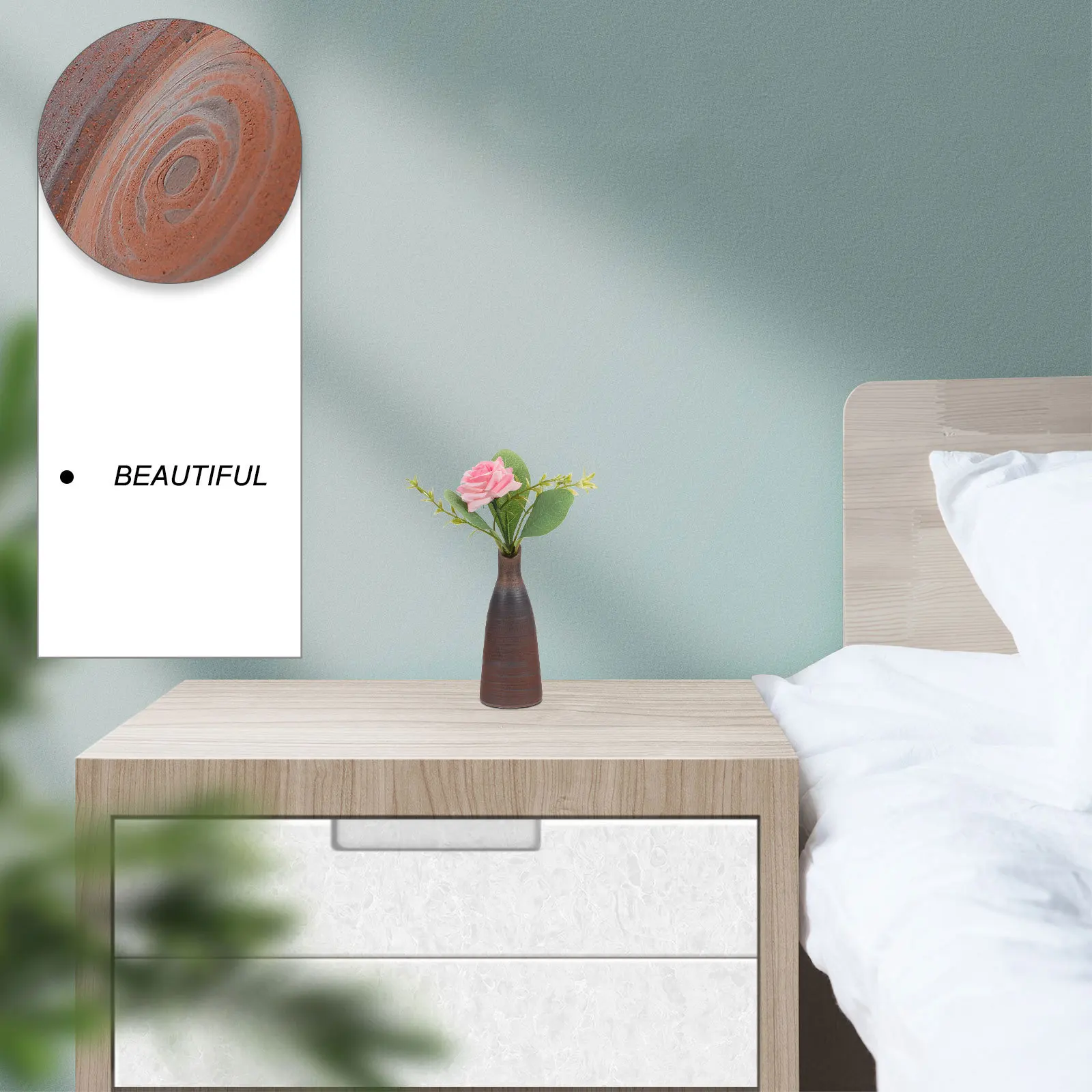 

Small Vintage Zen Flower Vase Japanese Style Crude Pottery Creative Desktop Ornament Flower Arrangement Vase Home Office