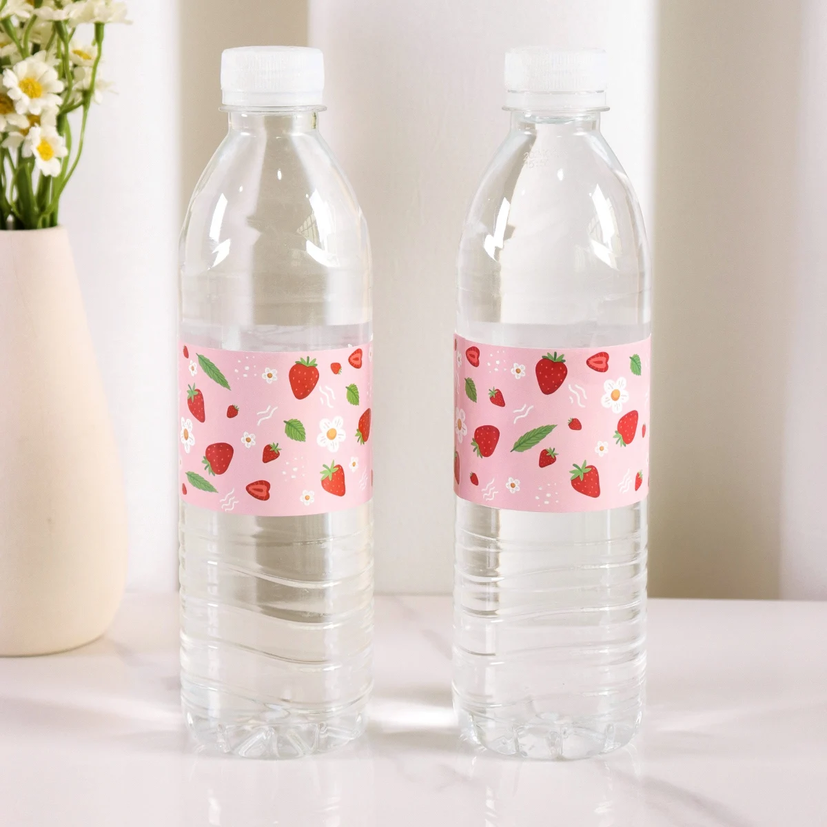 10 Stück Erdbeer-Wasserflaschenetiketten, rosa Themen-Aufkleber, Geburtstagsparty-Dekoration für fröhliche Hochzeitsfeiern – Detail 2