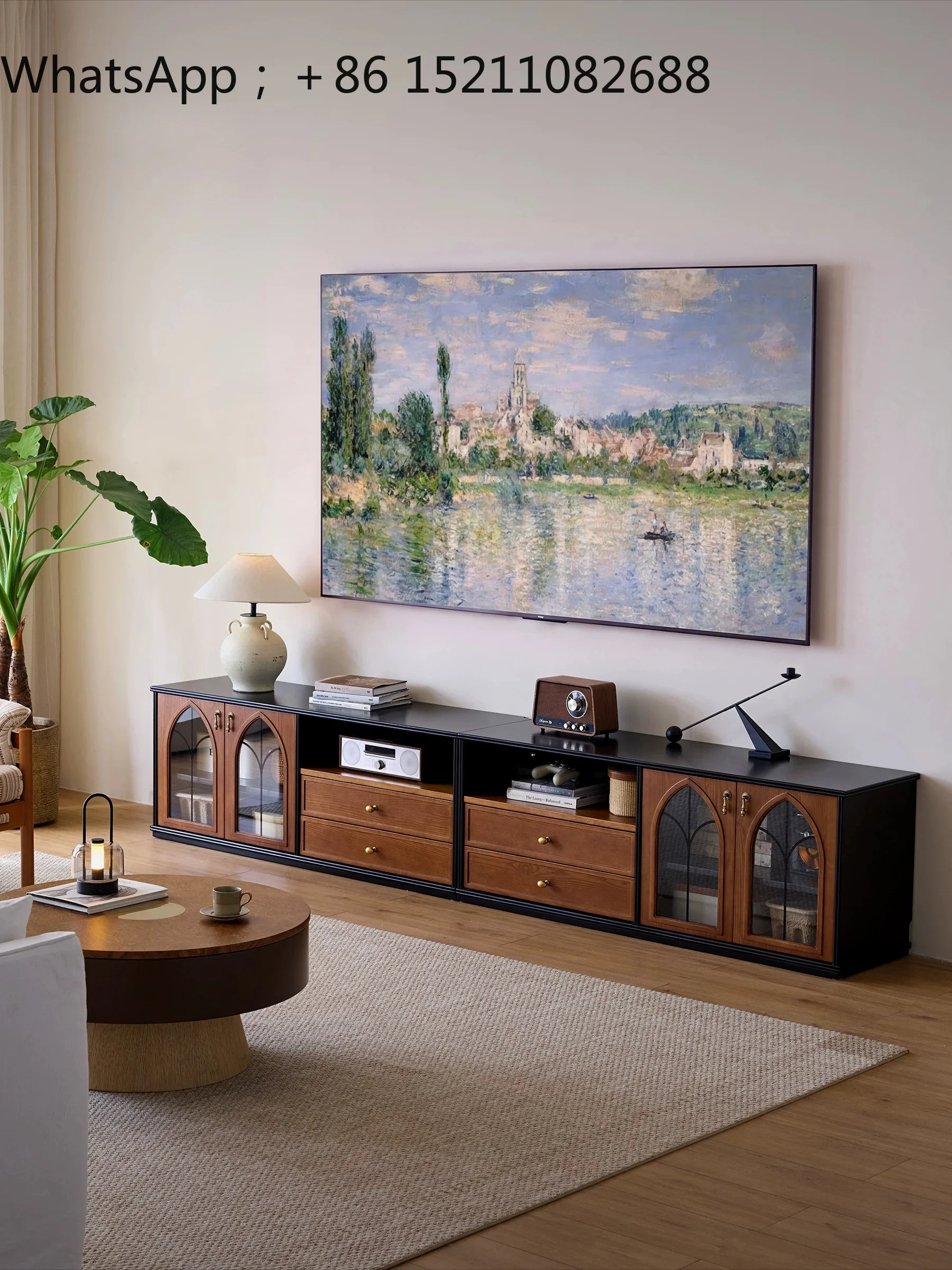 LLY large TV cabinet medium antique solid wood living room floor storage locker integrated cabinet