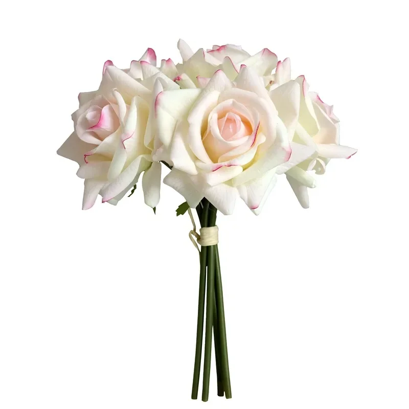 

Artificial 5 Head Curled Rose Bouquet Real Touch Flower Wedding Home Decor Living Room Ornament Flower Hand Hold Fake Bouquet