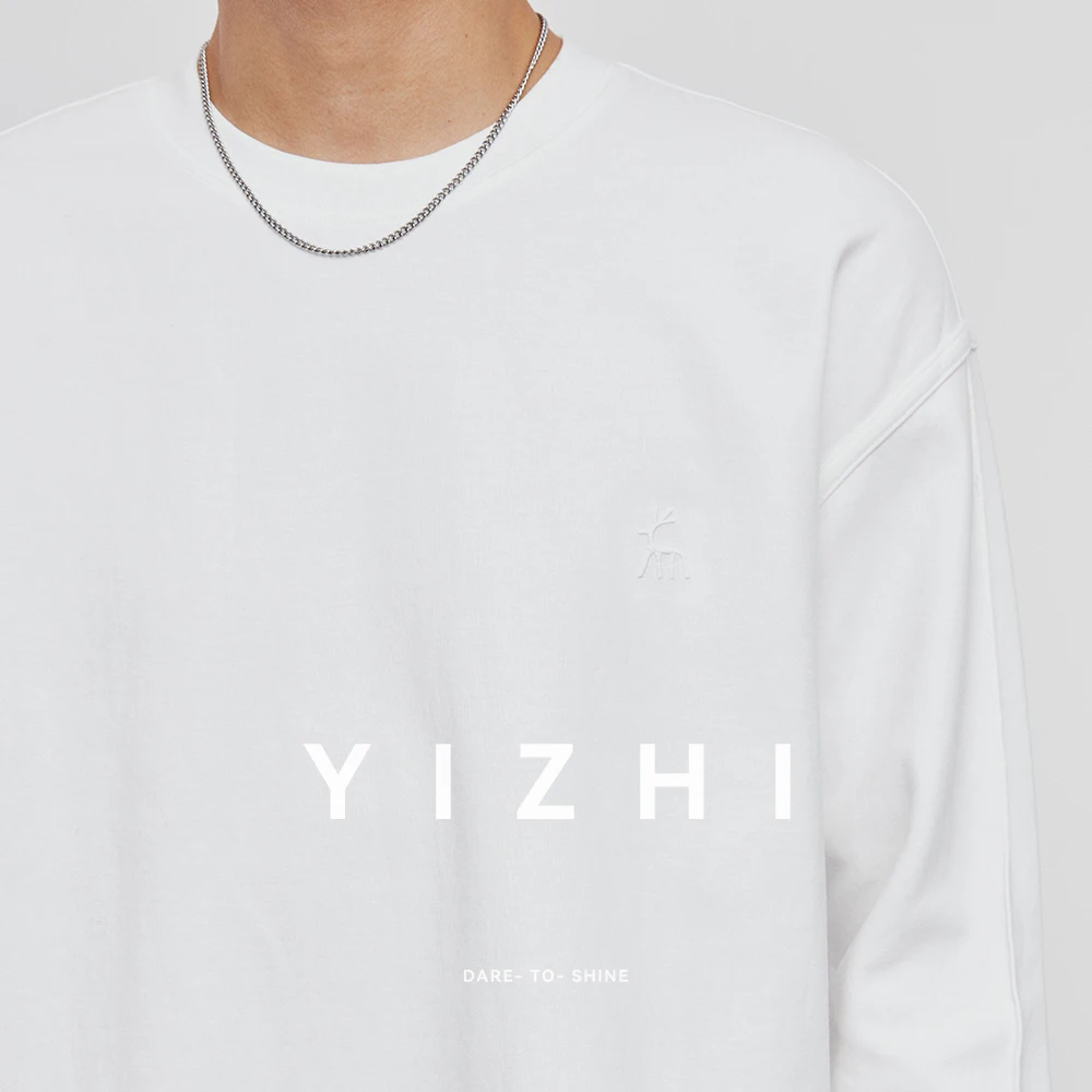 2025 Men's Long Sleeve T-shirt Solid Color Loose Fit Spring Autumn Sweatshirt Round Neck White Inner Base Layer Top Men Clothing