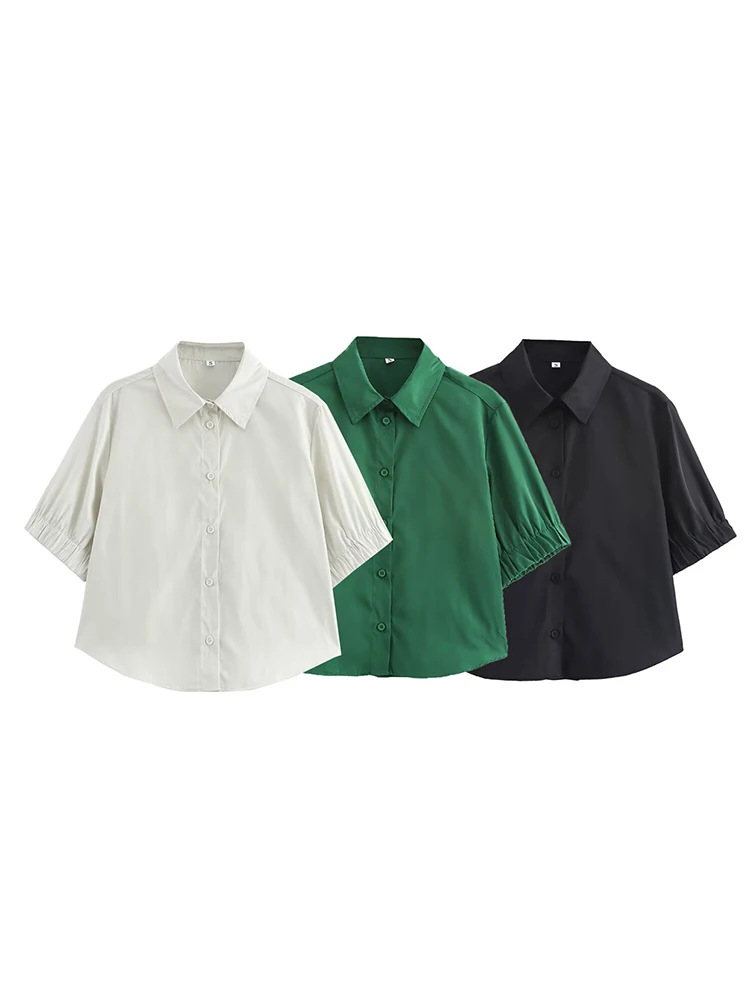 

ZAJIA2002 new women's clothing European and American style fashion solid color loose lapel short-sleeved shirt
