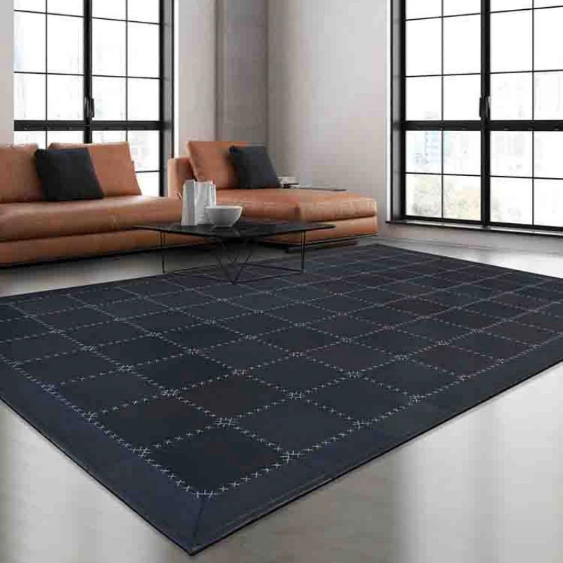 

Nordic Luxury Pure Black Patchwork Cowhide Carpet Household Modern Leather Rug for Living Room Tea Table Bedroom Bedside Rug