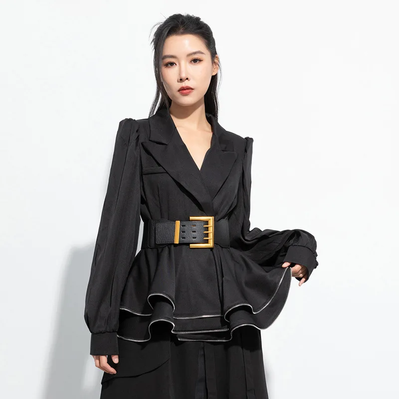 

SuperAen Spring 2024 New Design Suit Overcoat Lantern Sleeve Style Women's High Waist Zip Edge Top Blazer