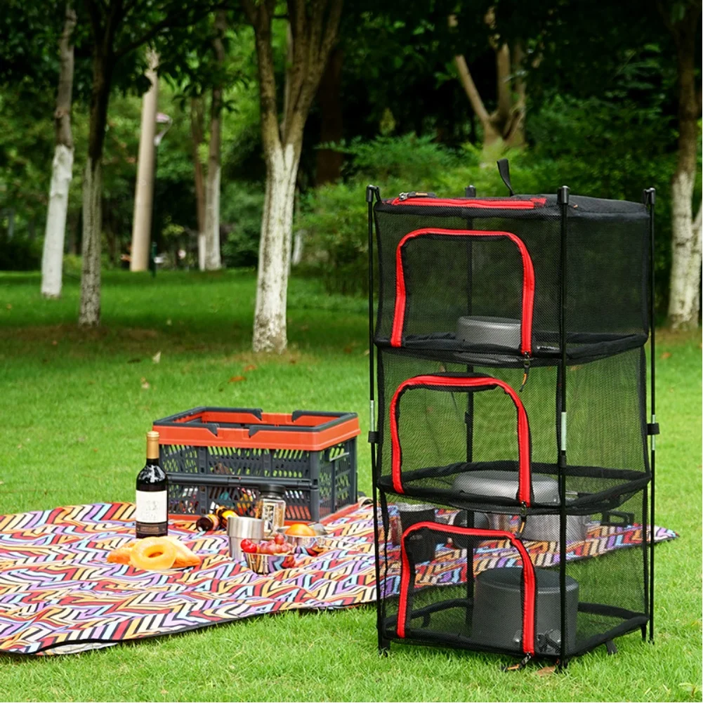 For Camping Adventures Black Foldable Drying Rack Compact Structure Reinforced Steel Wires Ventilated Mesh Design