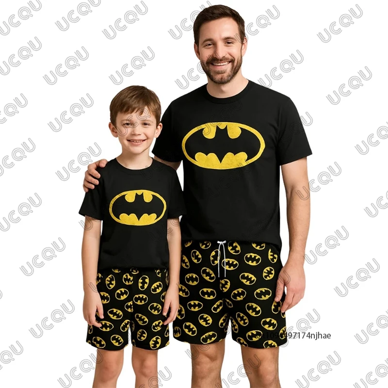 Chándal de verano para niños, camiseta de manga corta con estampado de Batman y pantalones cortos, traje informal para parejas, traje de 2 piezas de gran tamaño para niños/adultos