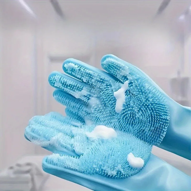 Heavy Duty Cleaning Gloves, Puncture & Chemical Resistant. Blue, 17cm, for Tough Chores - Image 4