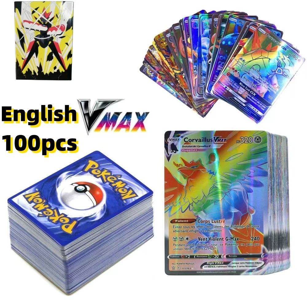 2024 New English55/100pcs Pokemon Cards Vmax Charizard Pikachu Carte Pokémon Game Battle Carte Trading Shining Cards