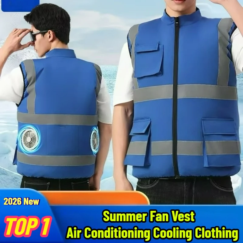 

Summer Cooling Fan Vest Men Air Conditioner Clothes USB Charging Sleeveless Outdoor Refrigeration Workwear Fishing Ice Jacket