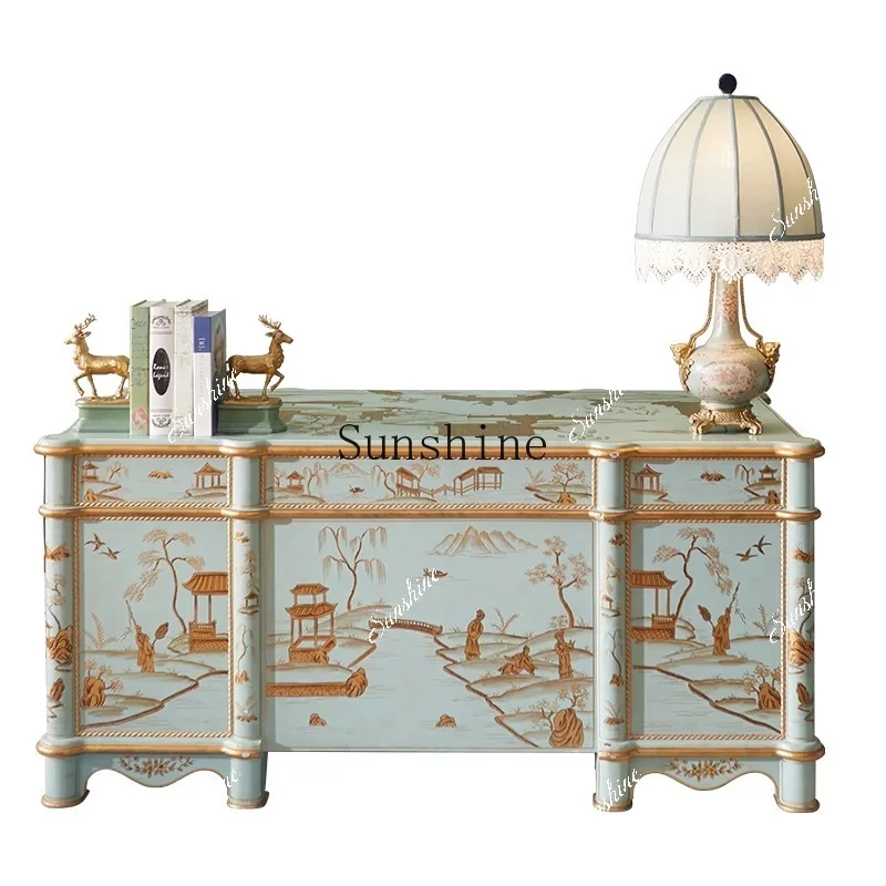 French painted desk solid wood writing desk luxury national style desk  FT