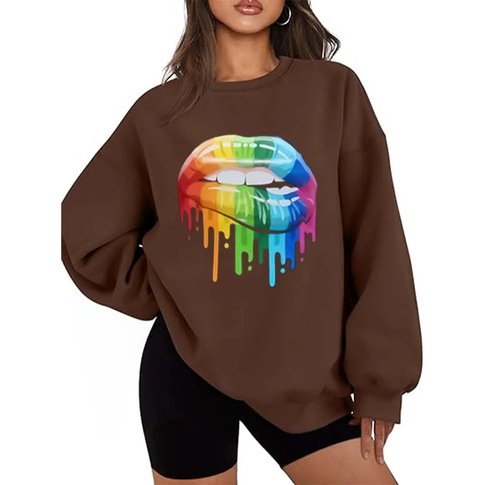 

Women's hoodie long sleeve graphic lips crew-neck sweatshirt jumper, hip hop street wear fashion personality crew-neck women's h