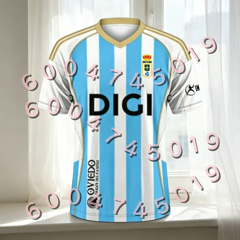 Camiseta de Fútbol Real Oviedo 2026 para el Hogar, Conjuntos Familiares a Juego, Camiseta de Fútbol con Rayas Azules y Blancas, Ropa Deportiva de Secado Rápido para Adultos y Niños