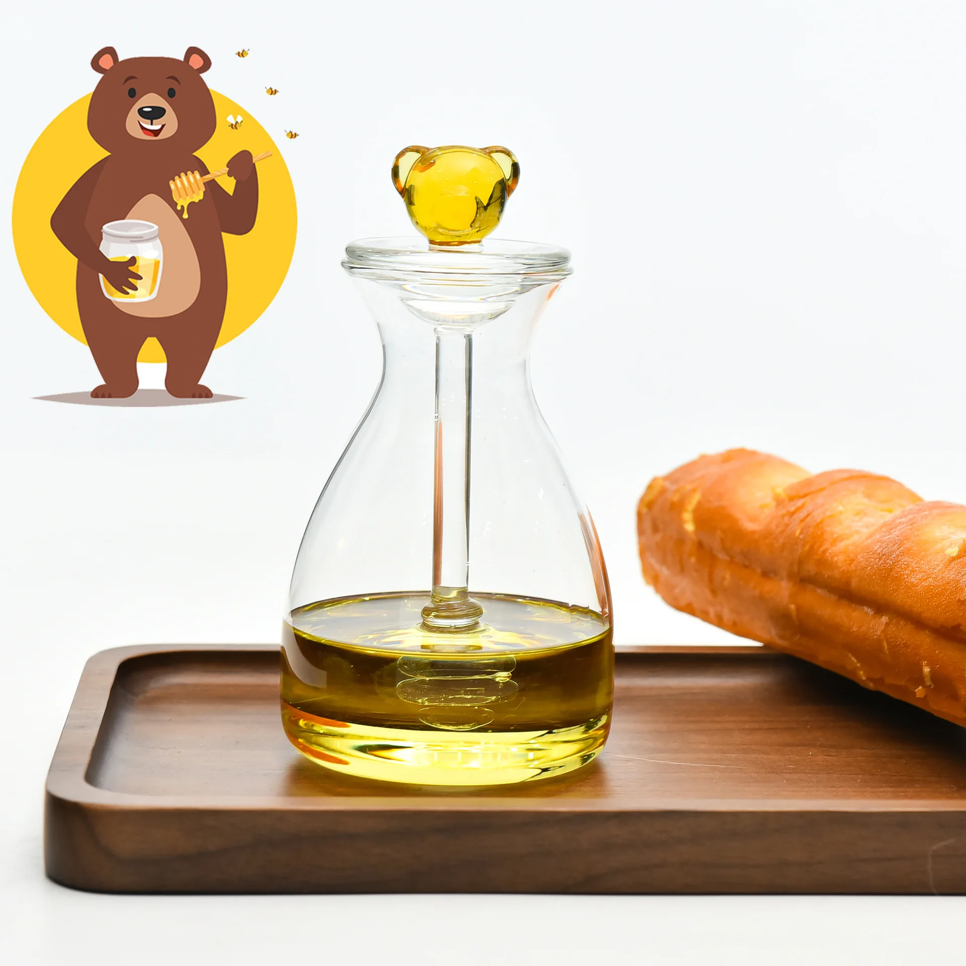 30 Pieces 500ML Large Capacity High Borosilicate Glass Honey Pot Bear Design Lovely Bear Honey Jar with Covered Glass Stirrer