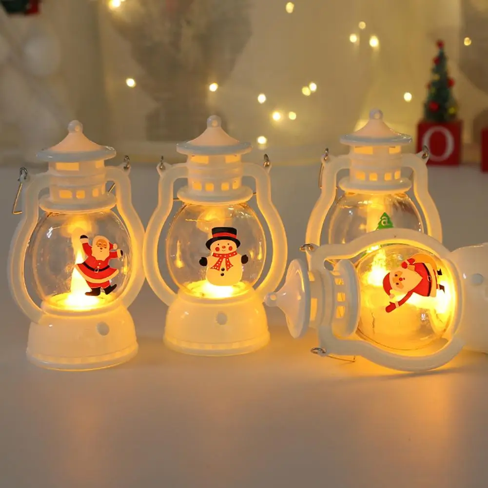Christmas Lantern Decorative Christmas Tree Lighting Santa Snowman Christmas Tree Led Lantern Lamp With Hanging Ring