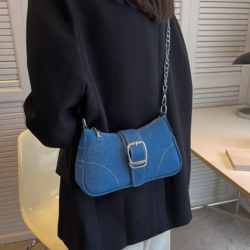 2023 New Ladies Denim Chain Shoulder Bag Fashion Trend Ladies Messenger Bag High Quality Net Red Casual Underarm Bag Women\'s Bag