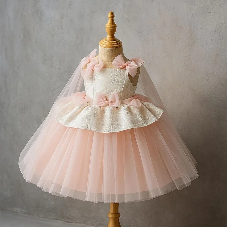 Kinder Blumenmädchen flauschige Mesh Schleife Prinzessin Kleid Geburtstag Party Performance Host Klavier Kleid Kleid