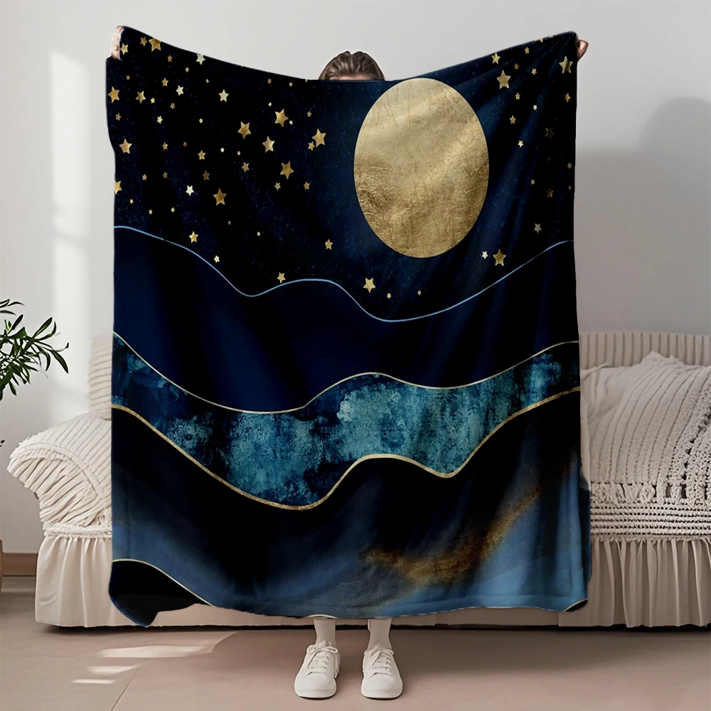 

Scandinavian Flannel Bed Blanket Golden Moon Double-sided Throw Hotel-style Cover Lightweight Odor-resistant Blankets For Pets