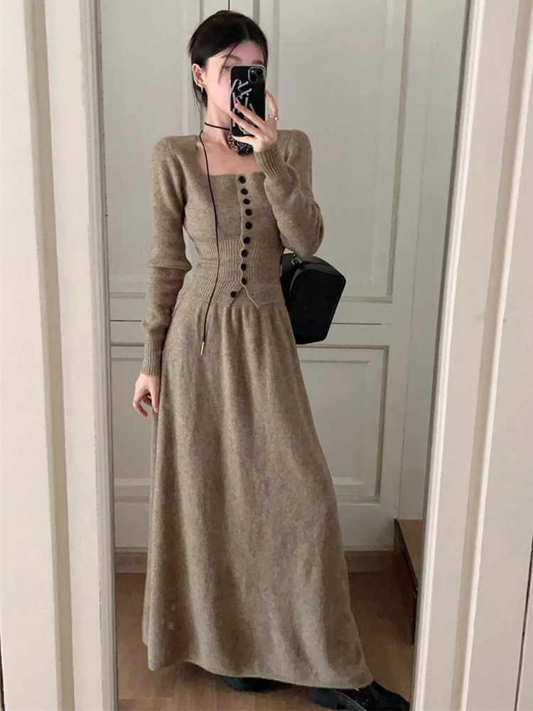 Autumn Winter Small Fragrant Knitted Two Piece Set For Women Fashion Casual Cardigan Coat + Pleated Long Skirt 2 Piece Outfits