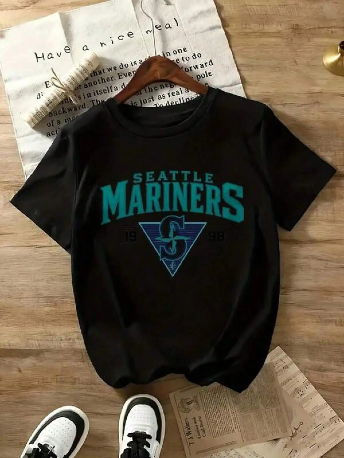 T Shirt Print ,Graphic-Cotton Tees Size Plus,Mens New Casual Sports T-Shirt Seattle Mariners Baseball Team Logo T Shirt Men Women Unisex Casual Short Sleev.,With Shirt,Summer Tops,Shirt Suitable
