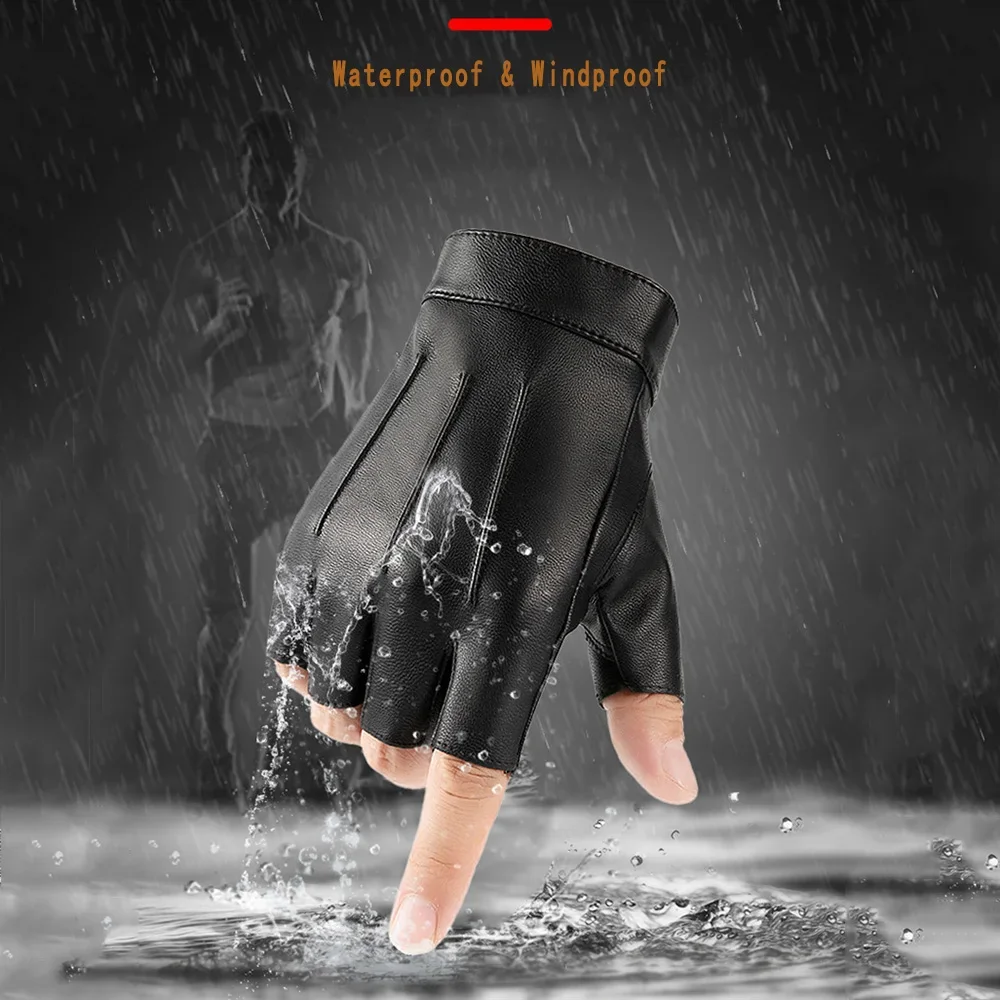 

1 Pair Windproof Fingerless Driving PU Leather Outdoor Sport Half Finger Anti-slip Warm Gloves,Outdoor Sports & Activities
