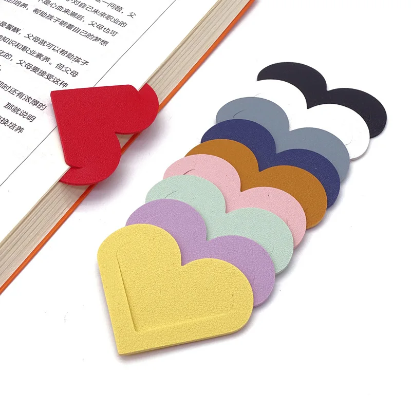 10pcs Heart Shaped PU Leather Bookmark - Colorful Double Sided Tablet, Gift for Book Lovers, Readers and Diary Lovers