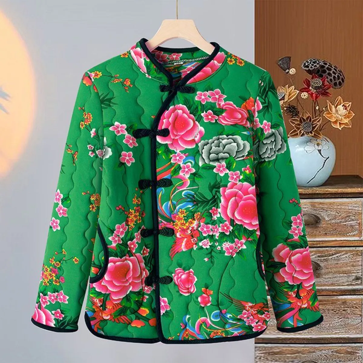 Traditional Chinese Style Jacket Asian Landscape Plus Size Chinese Frog Button Loose Coat | Warm Home Wear Floral Print New