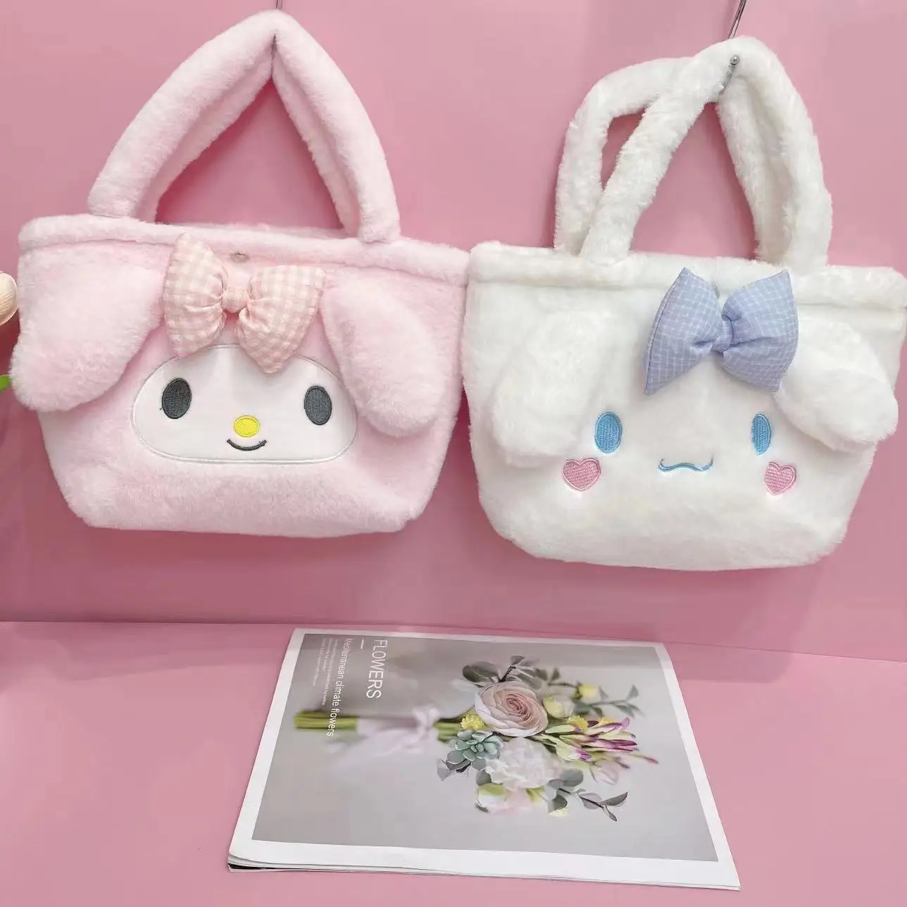 Hello Kitty Melody Cinnamoroll Kulomi bolso de mano Sanrio, bolso de hombro de felpa de dibujos animados, bolso de cosméticos suave, monedero para