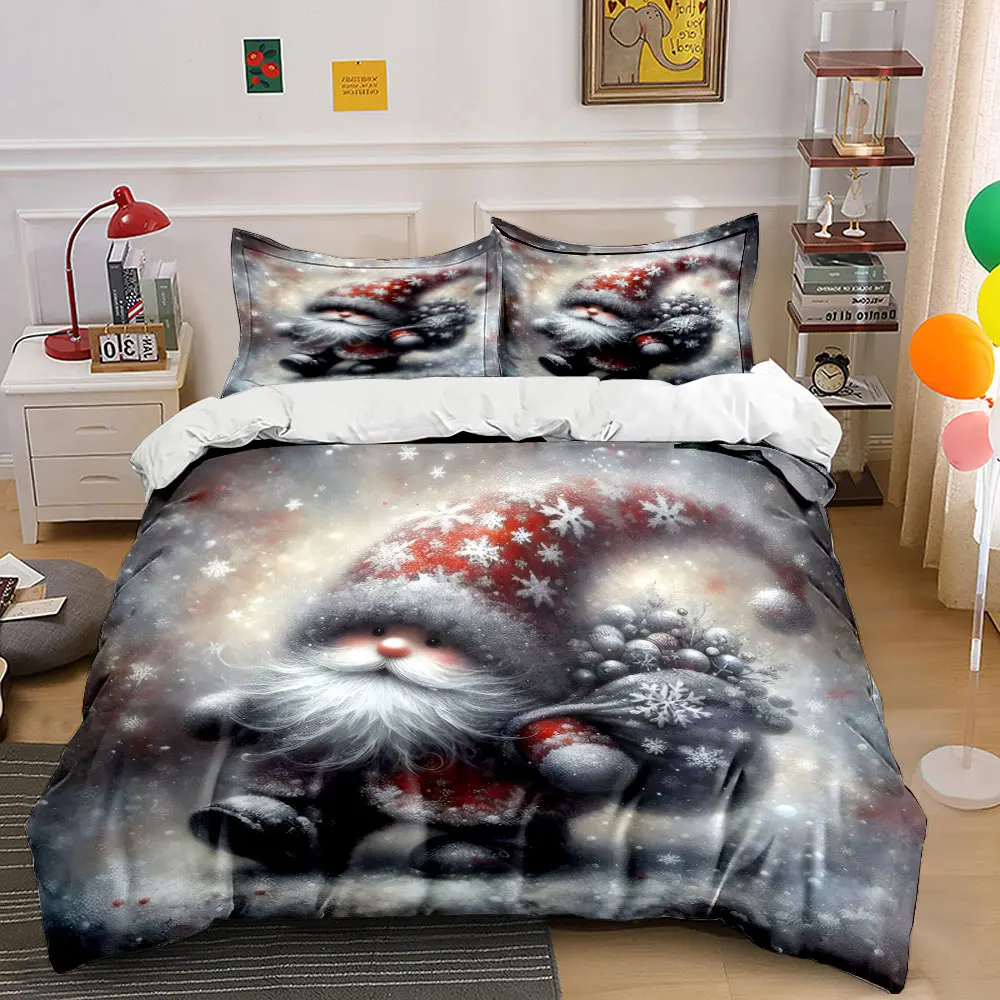 A cute Santa Claus walking with gifts in falling snow Print Duvet Cover Bedding Set Included 1*Duvet Cover 2*Pillowcases