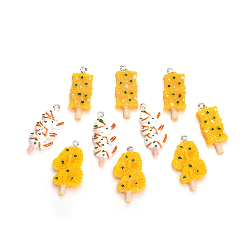 New 10pcs/lot Mixed Simulation Food Barbecues Skewer Resin Charms Pendant DIY Earring Keychain For Jewelry Making Accessories