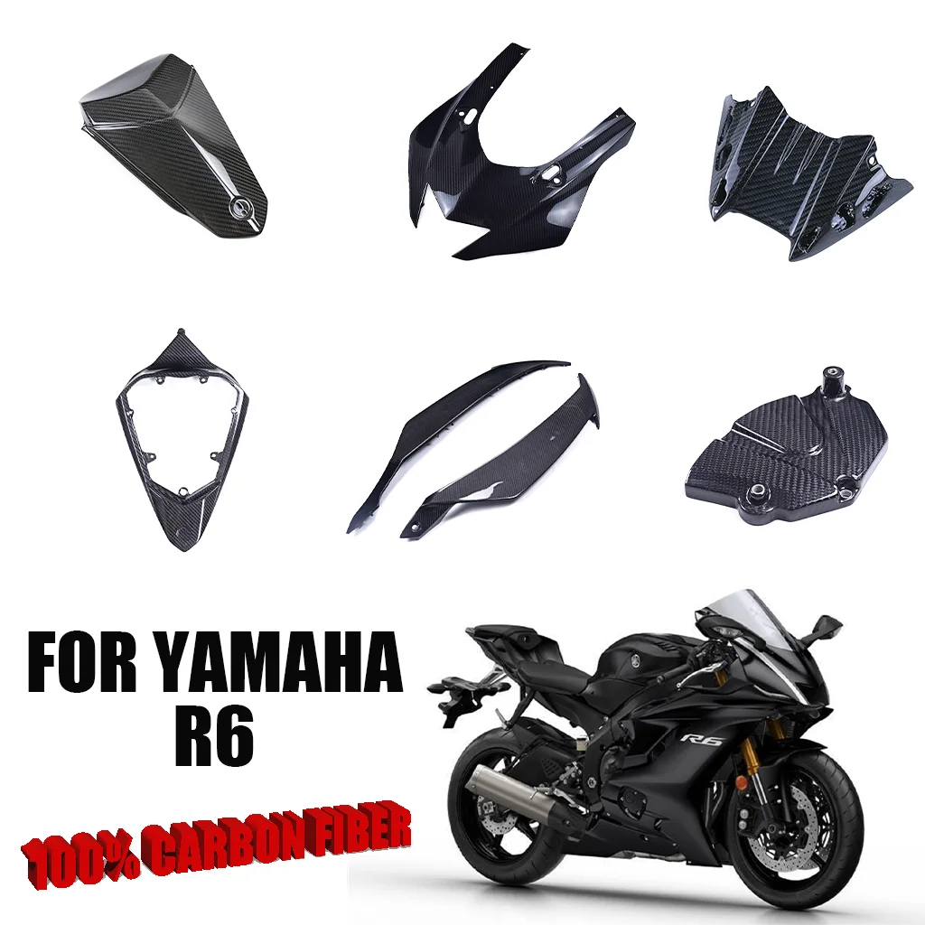 

100% Dry Carbon Fiber Body Side Panel Fairing Kit Motorcycle Front Sprocket Cover Tail Center Panel​ For Yamaha R6 Accessories