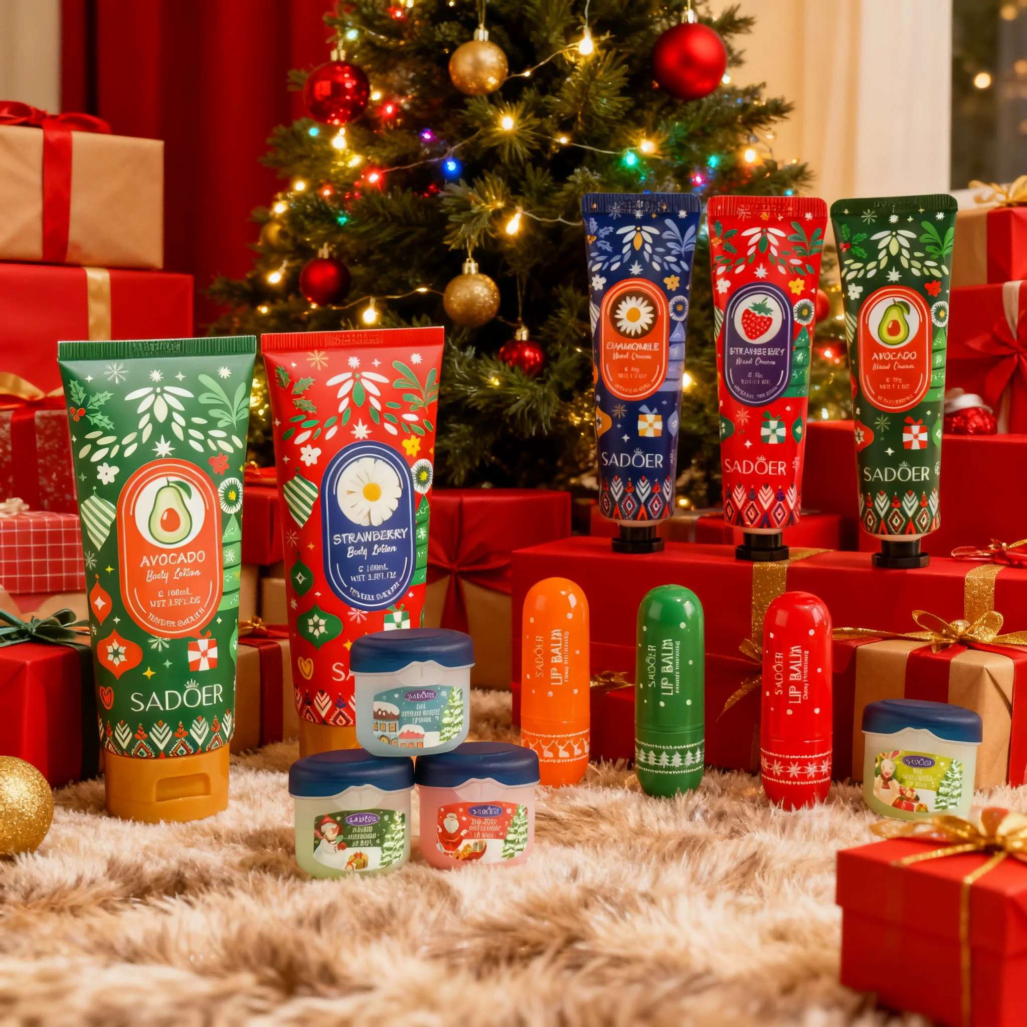 تريو للعناية بالبشرة لعطلة عيد الميلاد: كريم مرطب لليدين + لوشن للجسم + مجموعة بلسم الشفاه | عطر احتفالي، مهدئ للبشرة الجافة #1