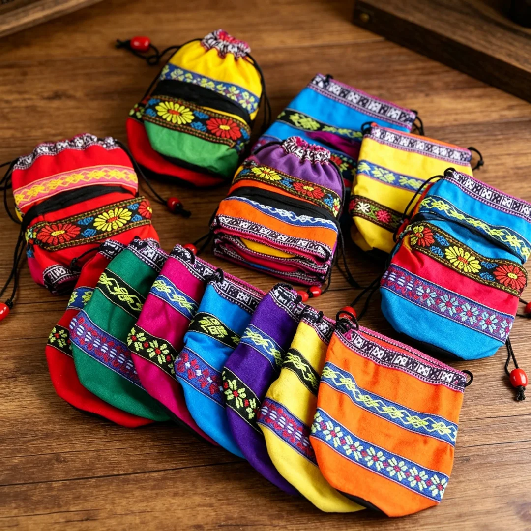30pcs/Bag Various Shu Raw Puer Small Tea Cake Bag Yunnan Ethnic Style Pu'er Sealing Bag Mini Circular Pu erh Colorful StorageBag
