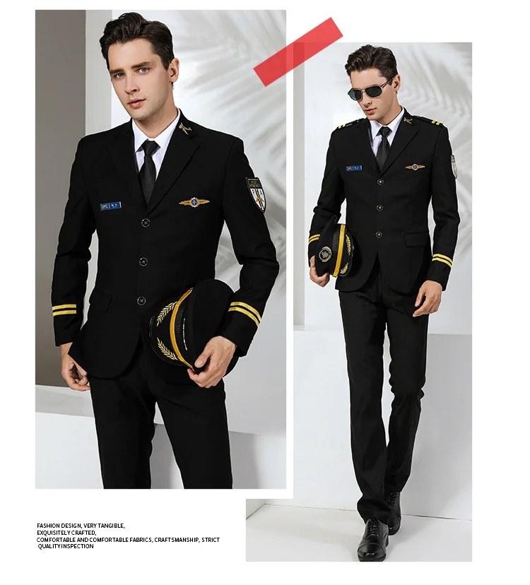 Pilot Uniform Aviation Jacket Pants Aviator Flight Attendant Men Spring Autumn Sets Security Overalls Work Clothes Pilot Costume