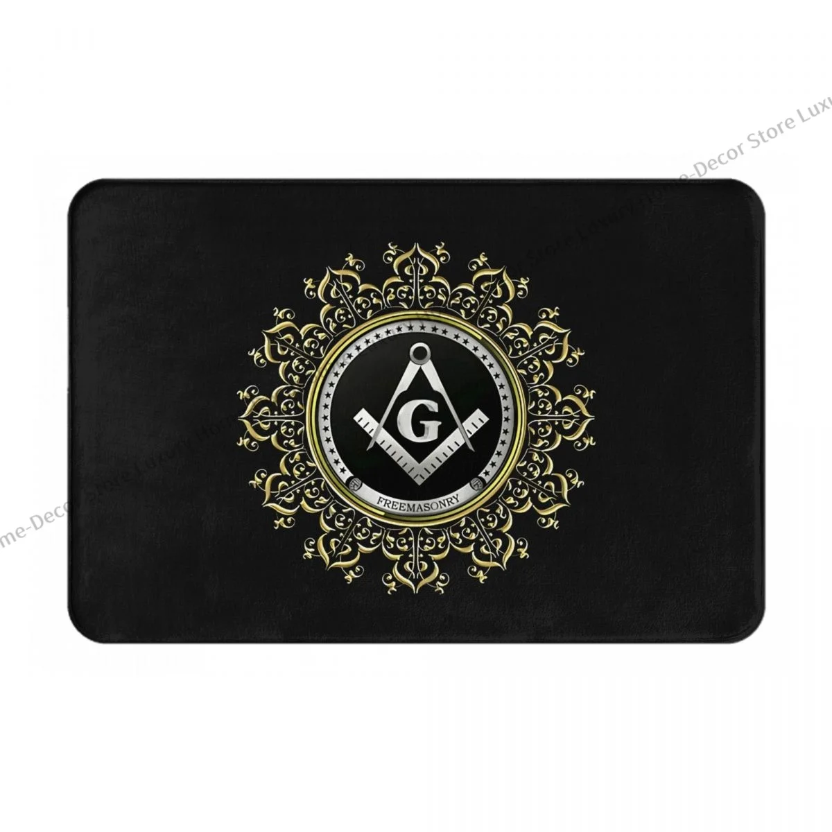 Non-slip Doormat Freemasonry Square Compass Design Bath Bedroom Mat Prayer Carpet Flannel Pattern Decor