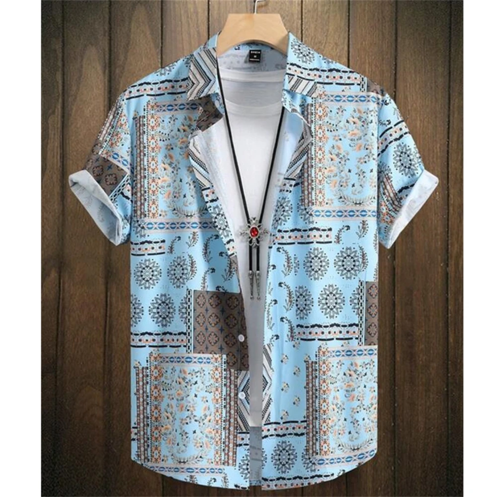 3D Printed Ethnic Men\'s Hawaiian Shirts Vintage Button Short Sleeve Lapel Retro Streetwear Hawaiian Blouse shirts for men Summer